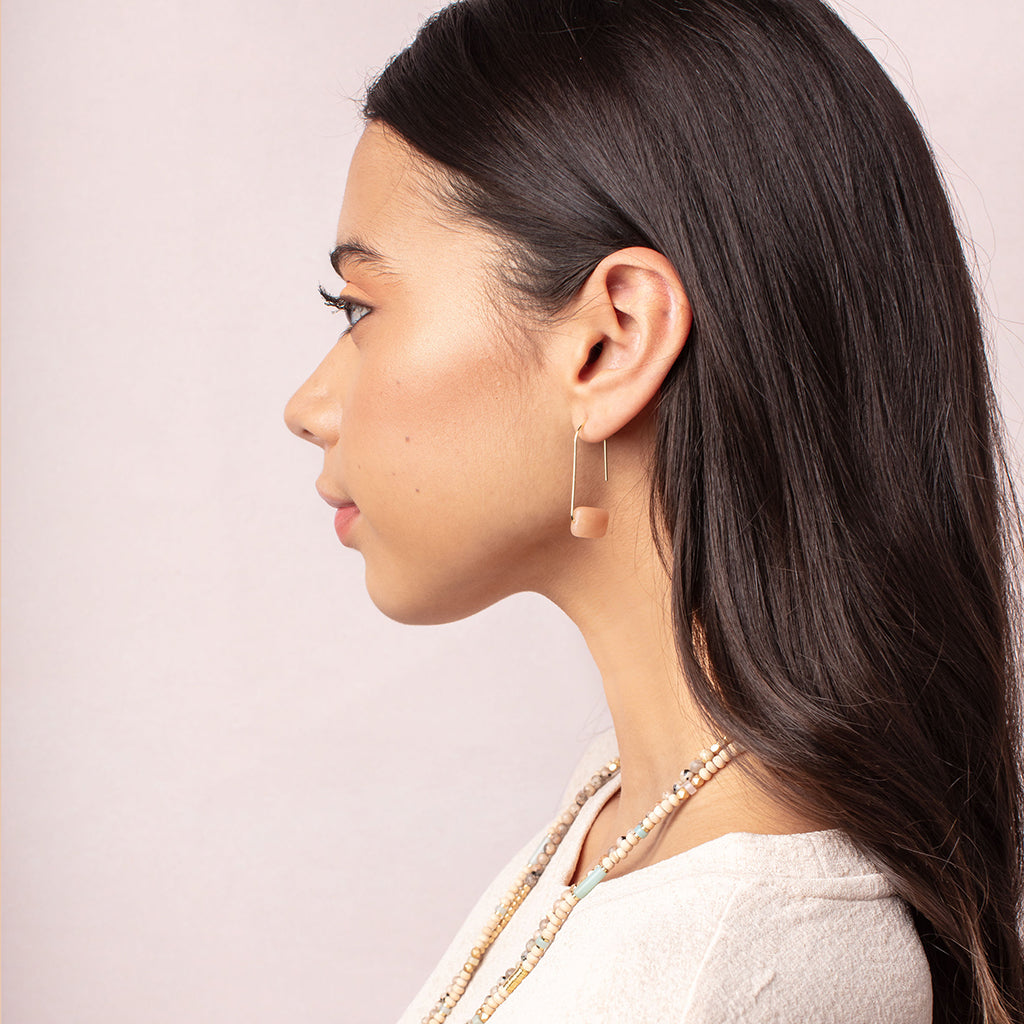 Floating Stone Earring - Sunstone/Gold