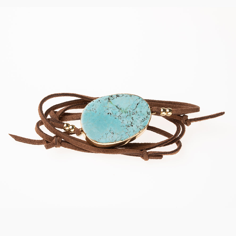 Suede/Stone Wrap - Turquoise/Gold/Stone of the Sky