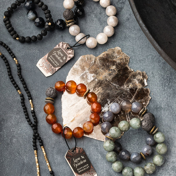 Lava & Gemstone Diffuser Bracelet - Amber Agate