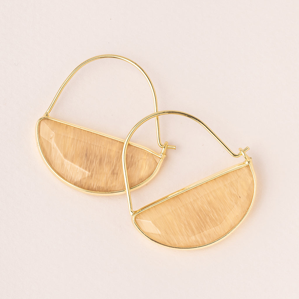 Handmade Gold Plated Citrine Round Hoop Earrings - Lightweight Gemstone Studs (EJ-1051-15)