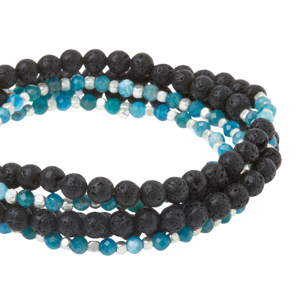 Stone Duo Wrap Bracelet/Necklace/Pin - Lava & Apatite/Silver