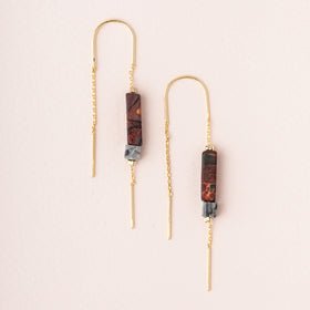 Rectangle Stone Thread Earring - Majestic Jasper/Black/Gold