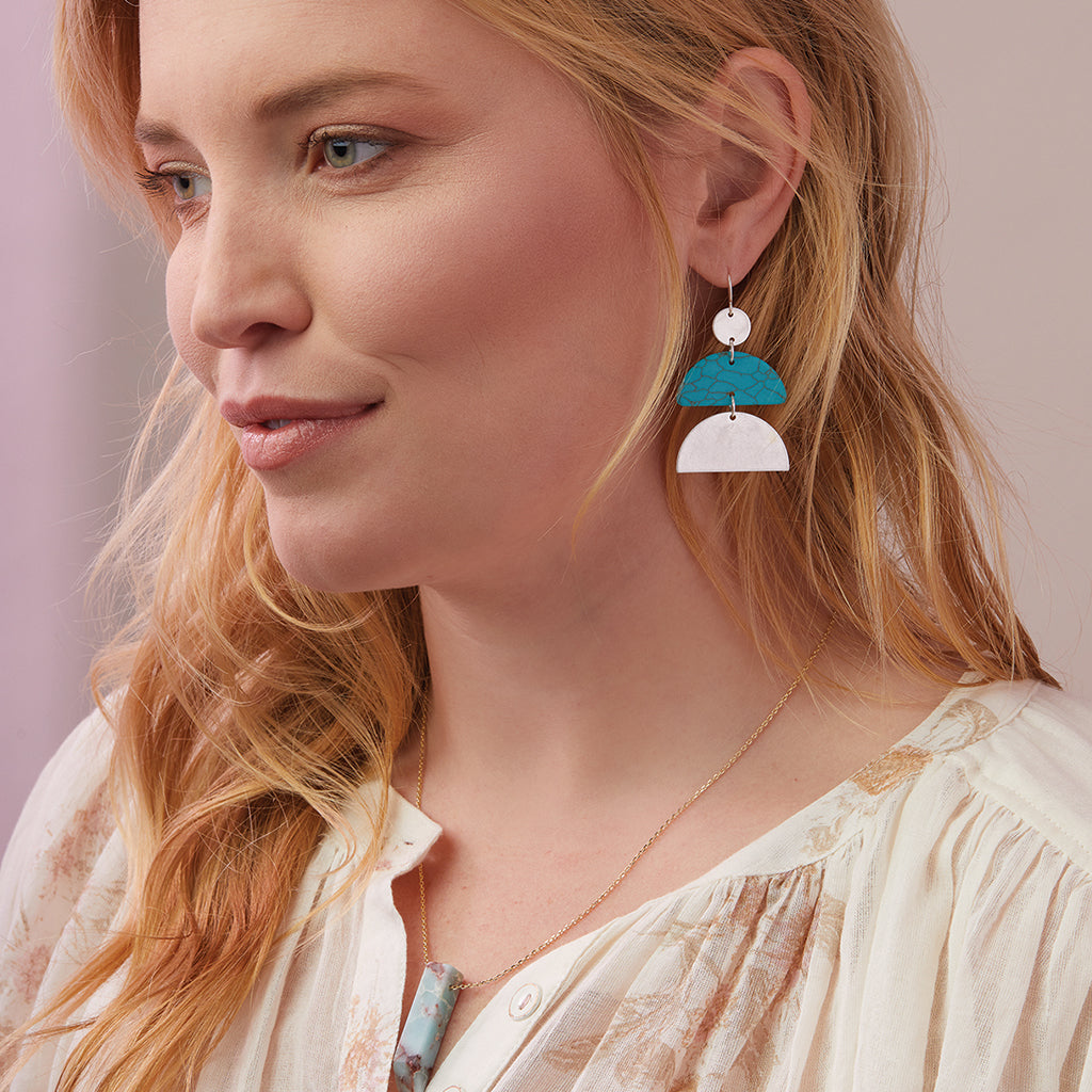 Stone Half Moon Earring - Turquoise/Silver