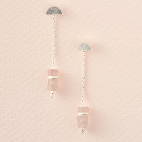 Stone Meteor Thread/Jacket Earring - Rose Quartz/Silver