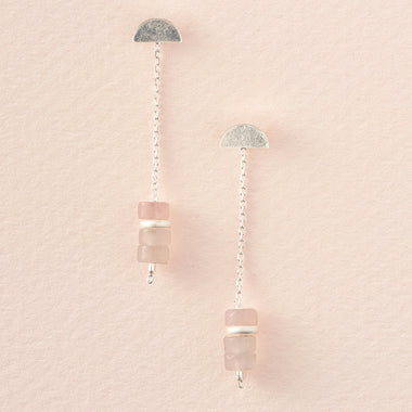 Stone Meteor Thread/Jacket Earring - Rose Quartz/Silver