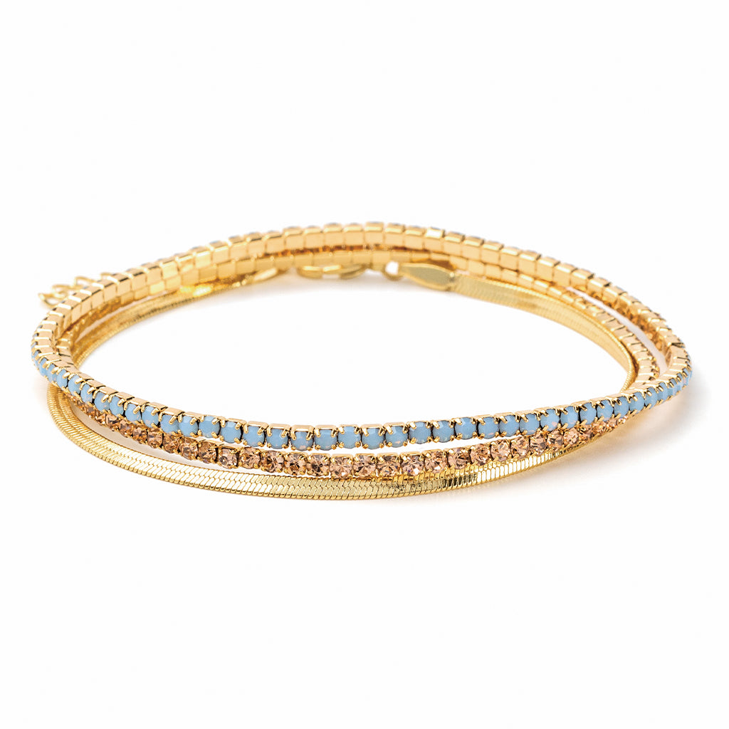 Sparkle & Shine Rhinestone Bracelet Trio - Air Blue Opal/Gold