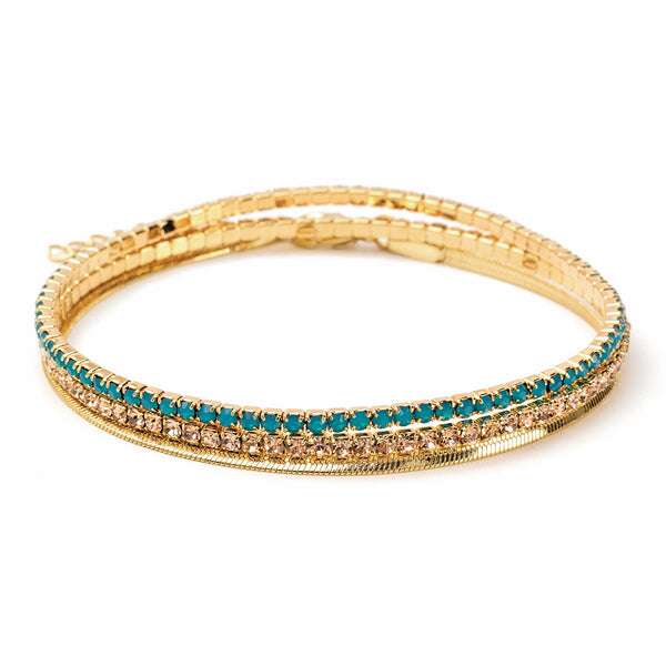 Sparkle & Shine Rhinestone Bracelet Trio - Caribbean Blue Opal/Gold