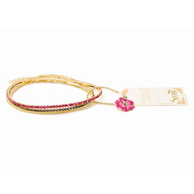 Sparkle & Shine Rhinestone Bracelet Trio - Fuchsia/Gold