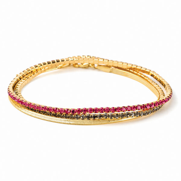 Sparkle & Shine Rhinestone Bracelet Trio - Fuchsia/Gold