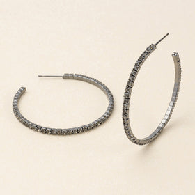 Sparkle & Shine Lg Rhinestone Hoop Earring - Greige/Gun Metal