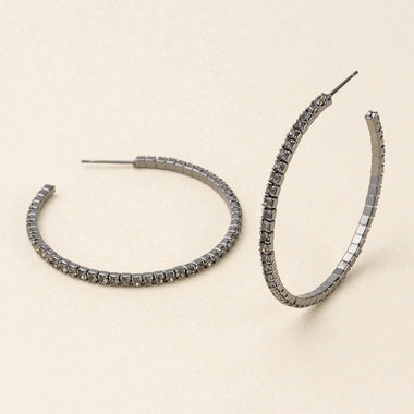 Sparkle & Shine Lg Rhinestone Hoop Earring - Greige/Gun Metal