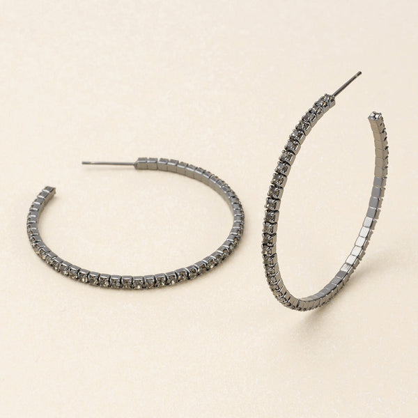 Sparkle & Shine Lg Rhinestone Hoop Earring - Greige/Gun Metal