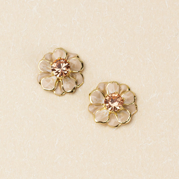 Sparkle & Shine Sm Enamel Flower Earring - Ivory/Gold