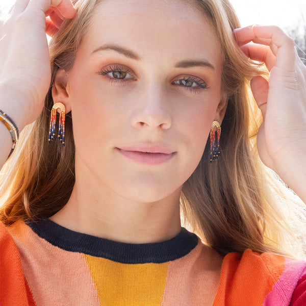 Chromacolor Miyuki Rainbow Fringe Earring - Turquoise Multi/Silver