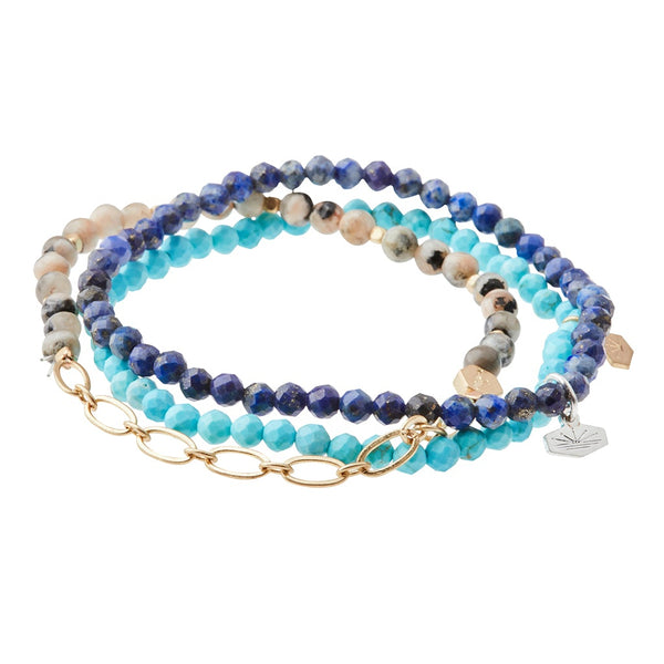 Mini Faceted Stone Stacking Bracelet - Turquoise/Gold