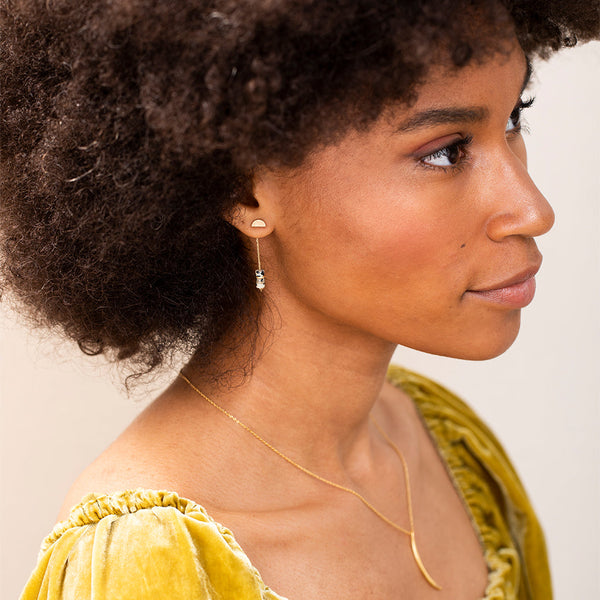 Stone Meteor Thread/Jacket Earring - Lapis/Silver