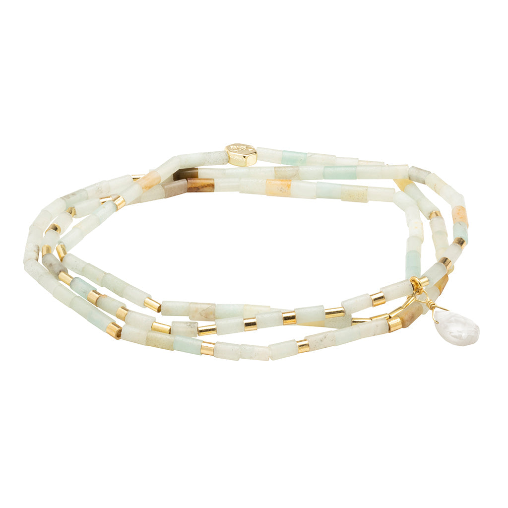 Teardrop Stone Wrap Amazonite/Howlite/Gold - Stone of Courage