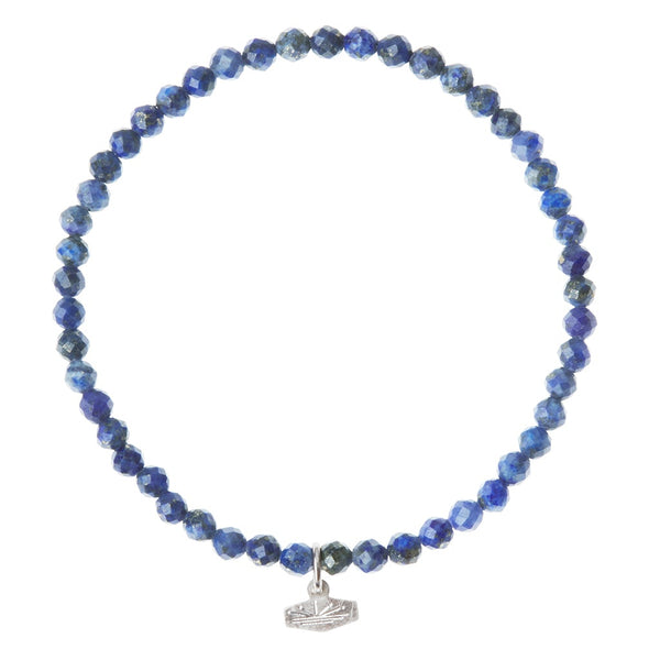 Mini Faceted Stone Stacking Bracelet - Lapis/Silver