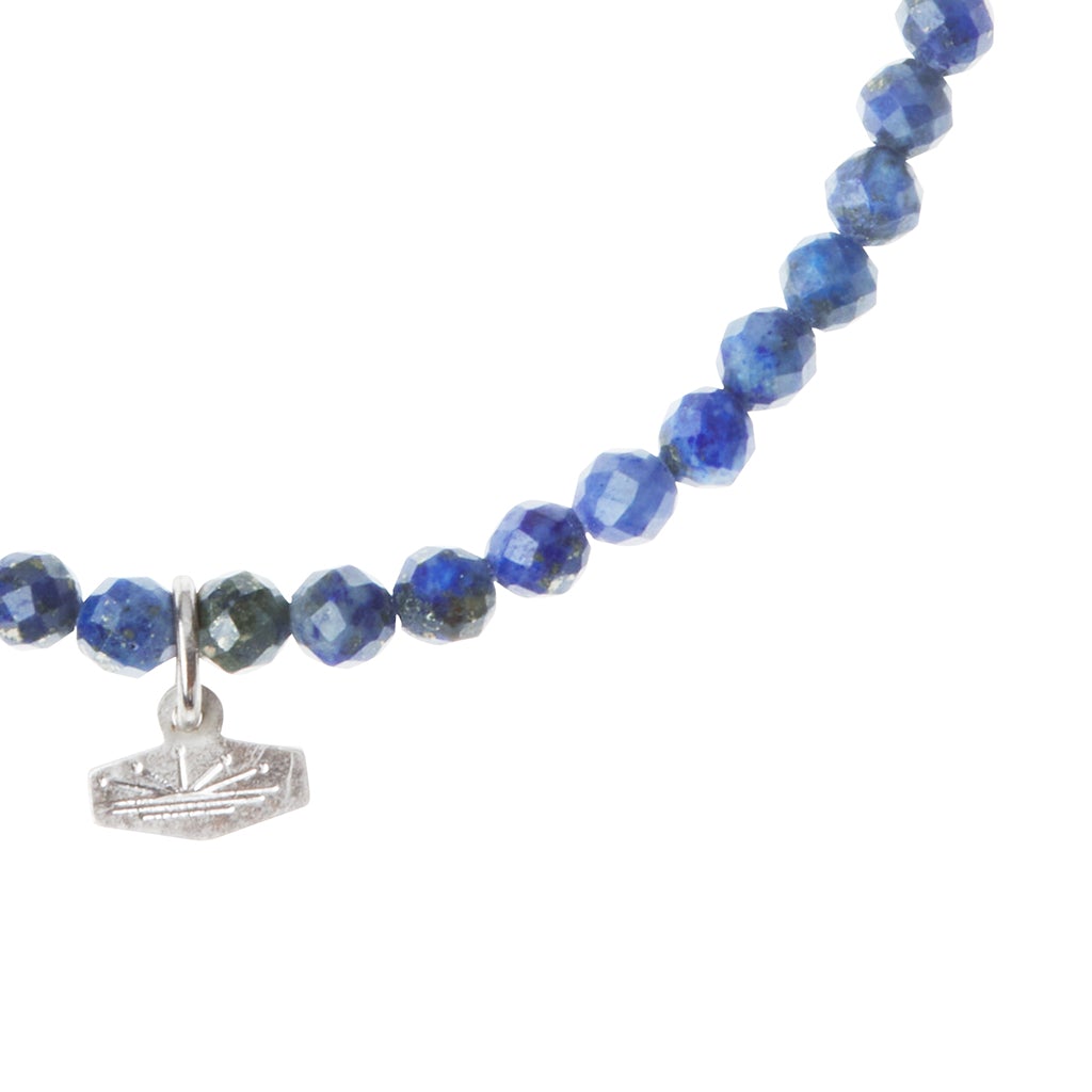 Mini Faceted Stone Stacking Bracelet - Lapis/Silver