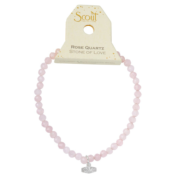 Mini Faceted Stone Stacking Bracelet - Rose Quartz/Silver