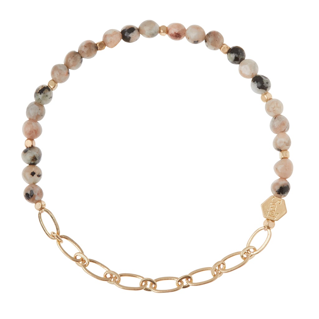 Mini Stone w/Chain Stacking Bracelet - Rhodonite/Gold - Scout