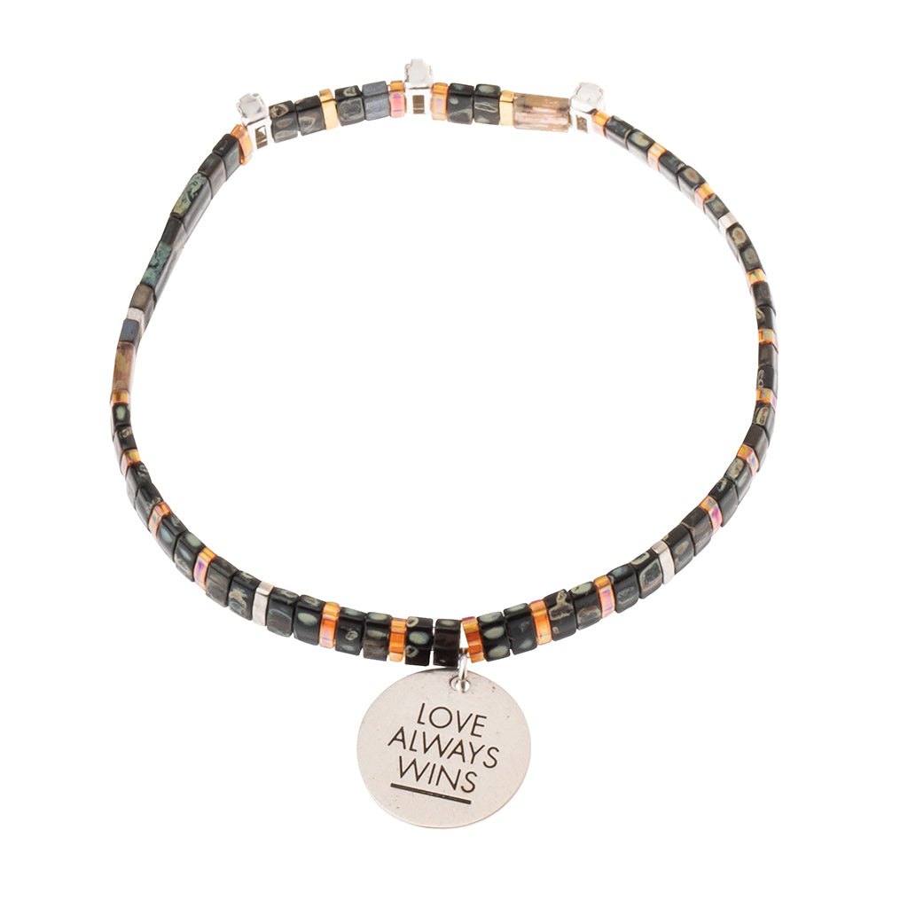 Good Karma Miyuki Charm Bracelet | Love Always Wins - Eclipse/Sparkle/Silver