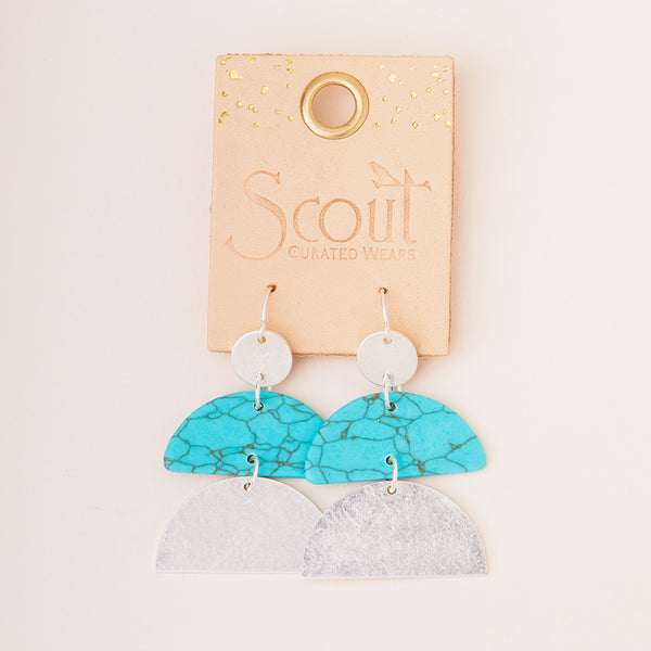 Stone Half Moon Earring - Turquoise/Silver