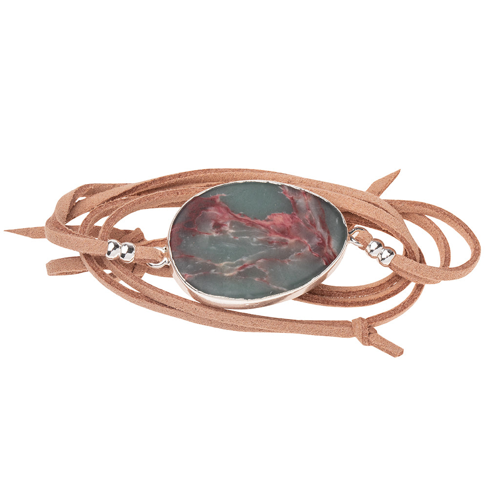 Suede/Stone Wrap - Aqua Terra/Silver/Stone of Peace