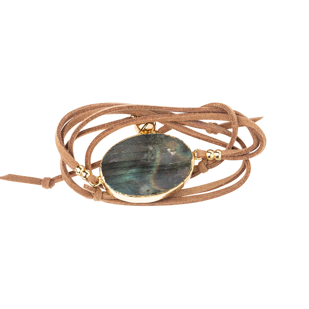 Suede/Stone Wrap - Labradorite/Gold/Stone of Magic