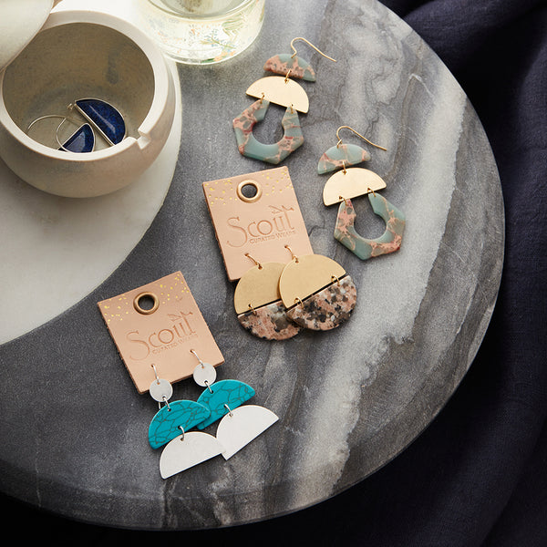 Stone Half Moon Earring - Turquoise/Silver