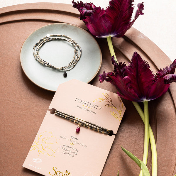 Teardrop Stone Wrap - Pyrite/Fuchsia/Gold - Stone of Positive Energy